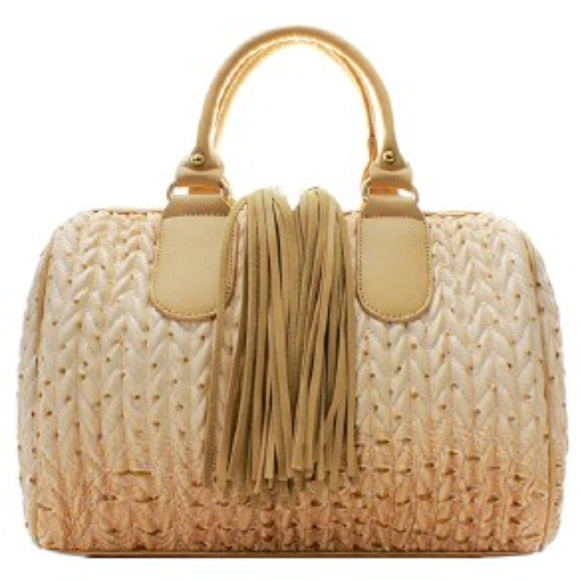 Handbags - Faux Ostrich Handbag with Fringe Tassel